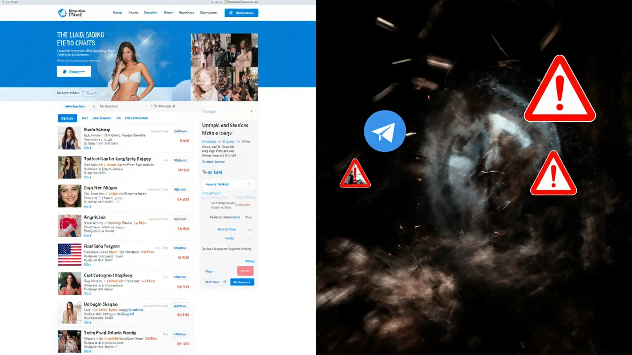 Comparison of a professional escort agency website versus an unverified Telegram chat.