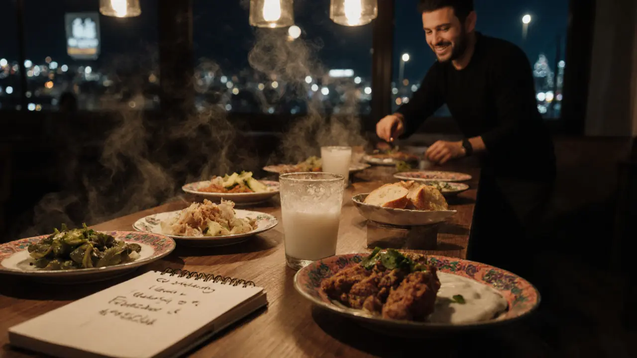 Late-night meze feast at Çiya Sofrası with steaming dishes and warm ambient lighting.