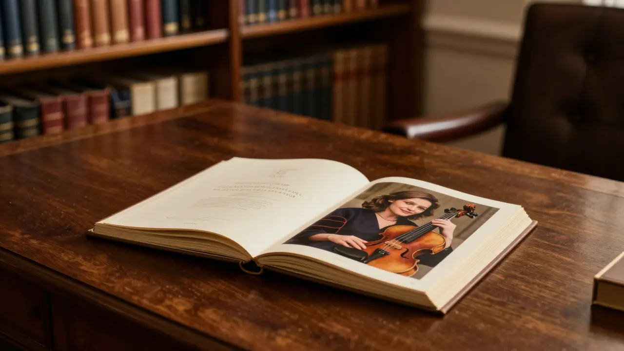 A refined office in Mayfair displays a discreet companion catalog under soft lamplight, evoking elegance and confidentiality.