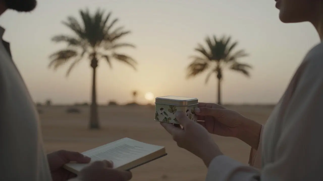 A thoughtful farewell at Al Wathba Wetland Reserve, with a small gift exchanged at sunset.